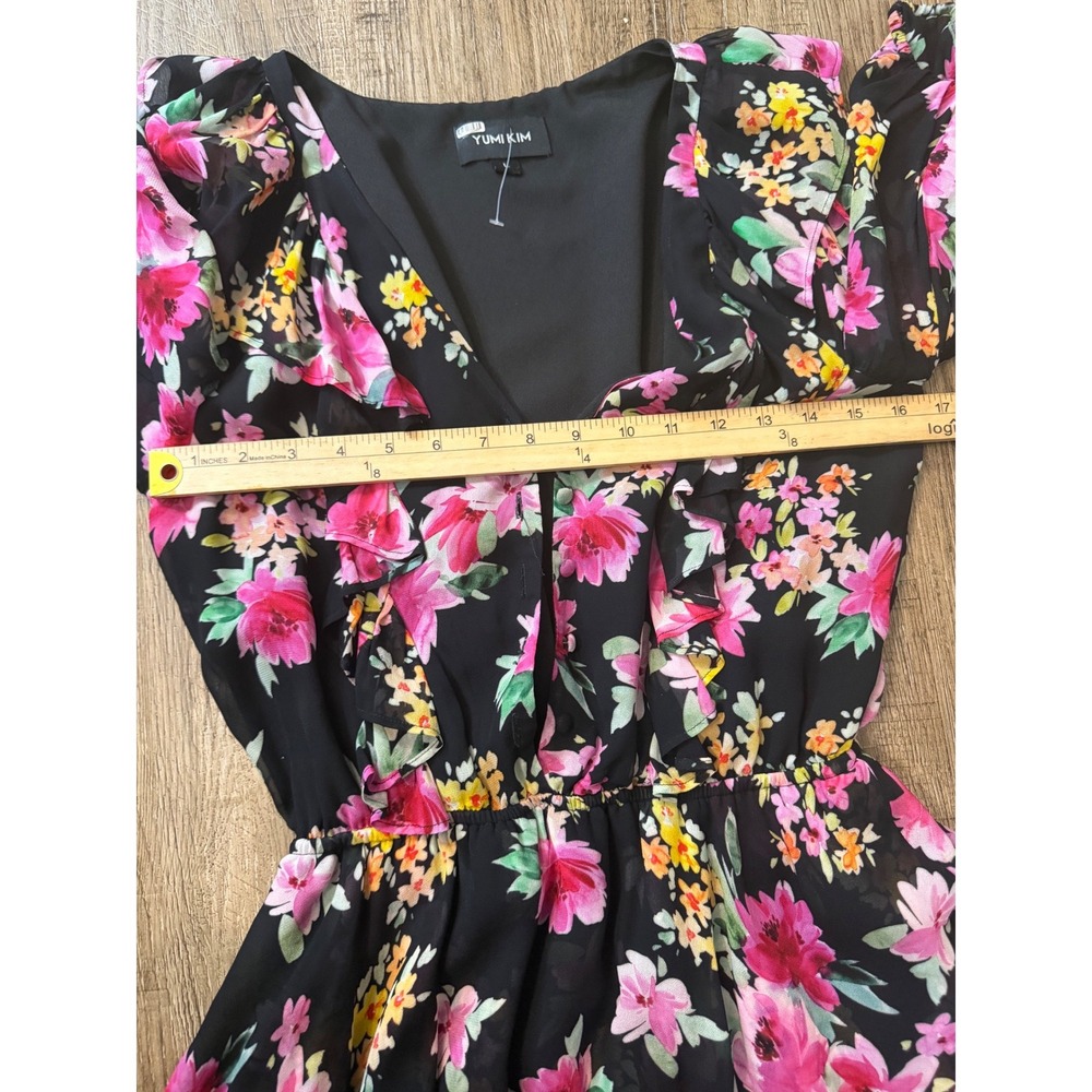 Yumi Kim Hailey Dress Paradise Villa Black Floral Mini Puff Sleeve‎ Size L - Picture 5 of 9